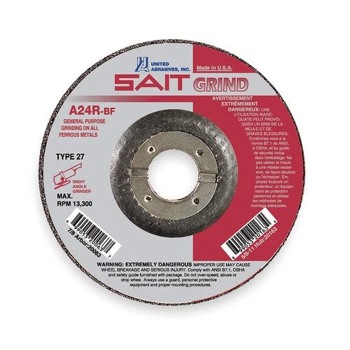 4-1/2" x 7/8" Grinding Wheel Aluminum Oxide A24R USA SAIT 20063