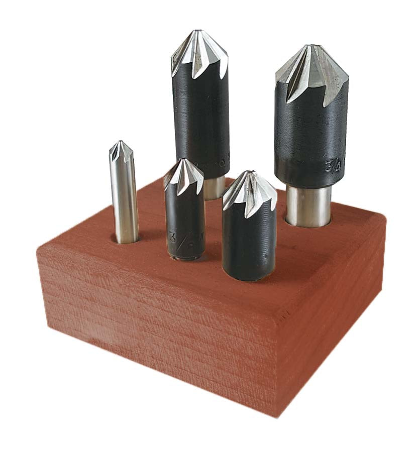 60 Degree Countersink 5 Pieces SET 6 Flute HSS 1/4 3/8 1/2 5/8 3/4 Chatterless USA
