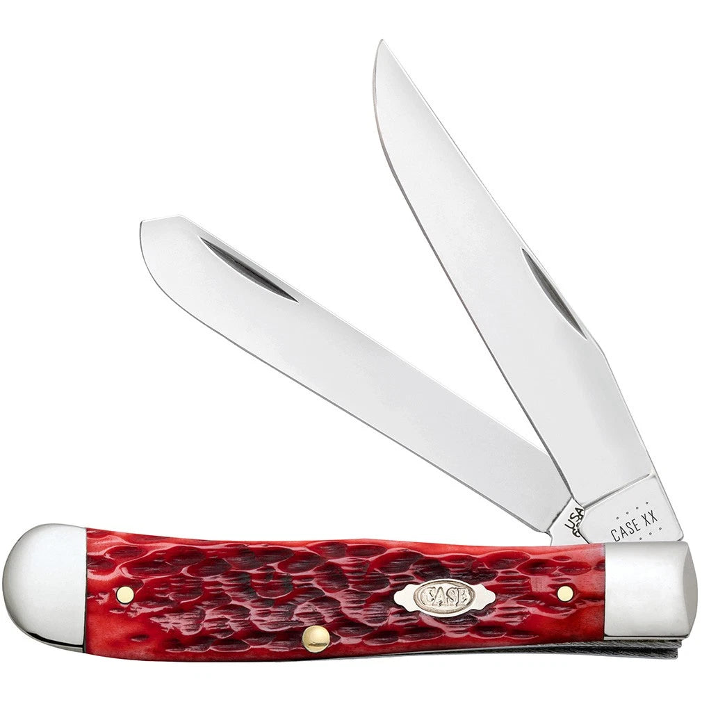 Case XX 6254 Dark Red Bone Peach Seed Jig Trapper Knife 02/04/22 31950