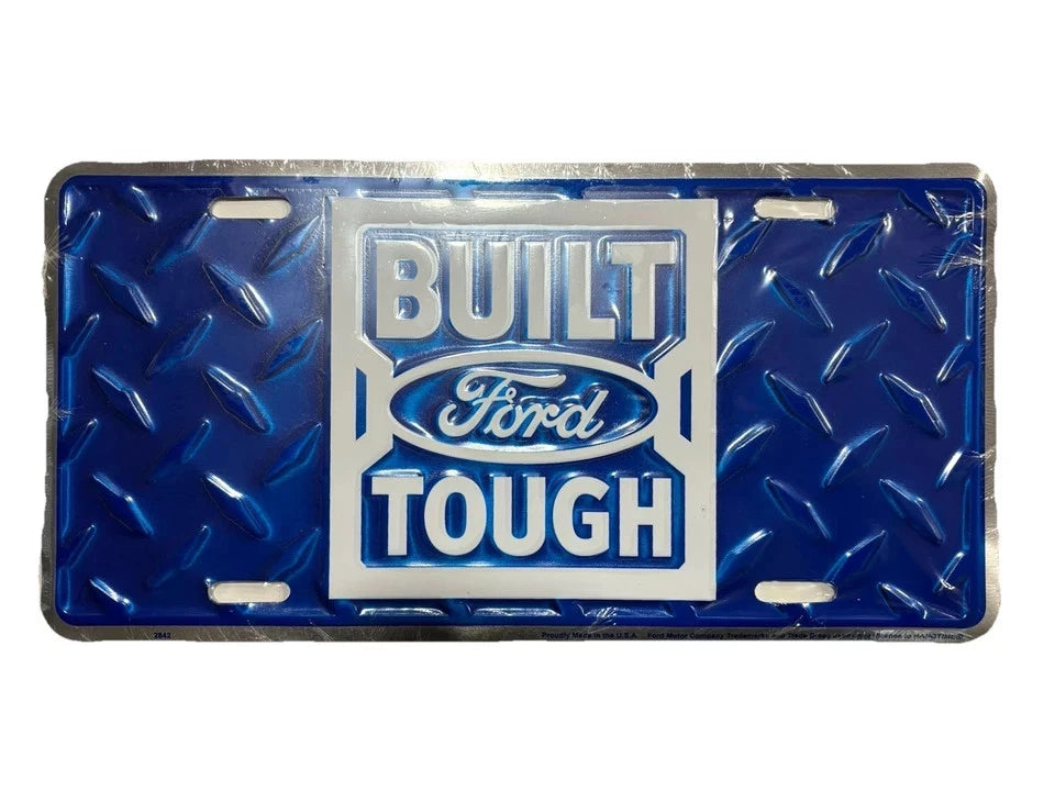Built Ford Tough License Plate Blue White Aluminum Diamond SUV Truck Tag Made In USA