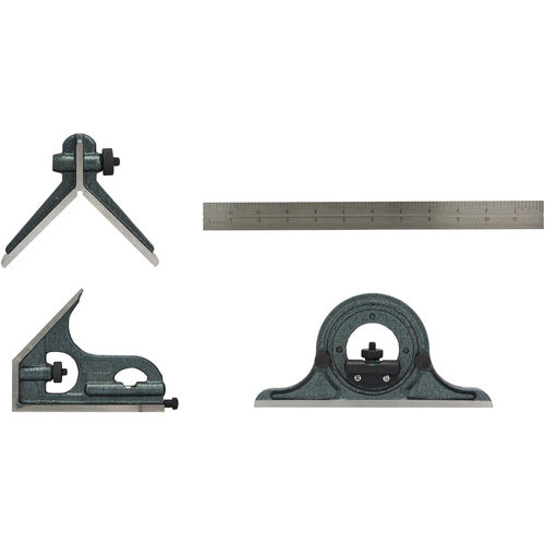 4 Piece SQUARE SET Machinist Combination 12" Rule Center Protractor Head in Case