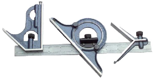 4 Piece SQUARE SET Machinist Combination 12" Rule Center Protractor Head in Case