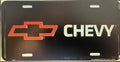 Chevy Bowtie License Plate Black Embossed Aluminum Metal Tag Made In USA