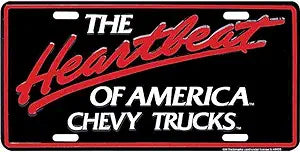 The Heartbeat of America Chevy Trucks License Plate Black Embossed Aluminum Tag Made In USA