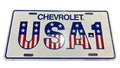 USA-1 License Plate Aluminum Tag Chevrolet Chevy Auto Red White & Blue America