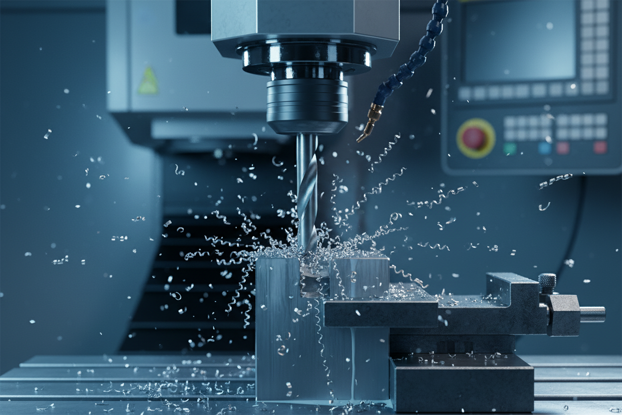 CNC machine running with drill bit