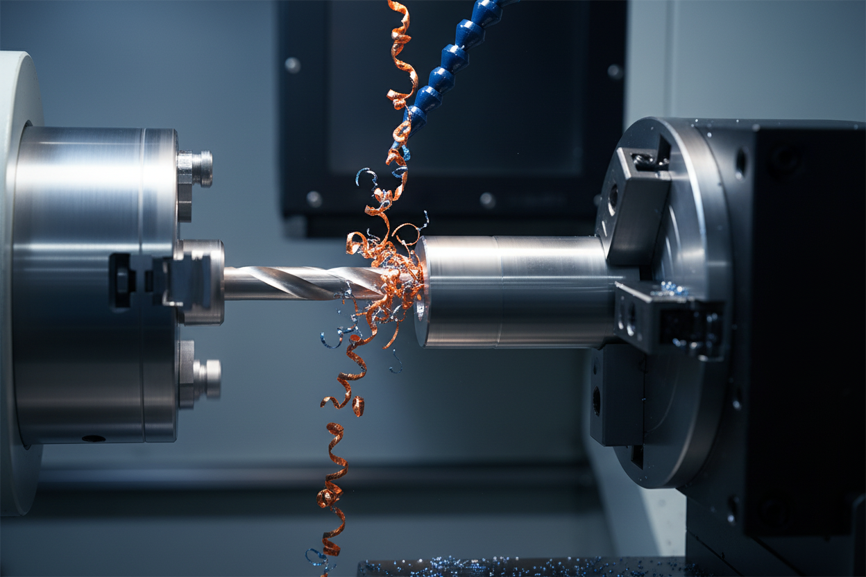 CNC turning lathe with drill bit